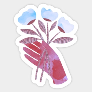Red hand with blue flowers for you Sticker